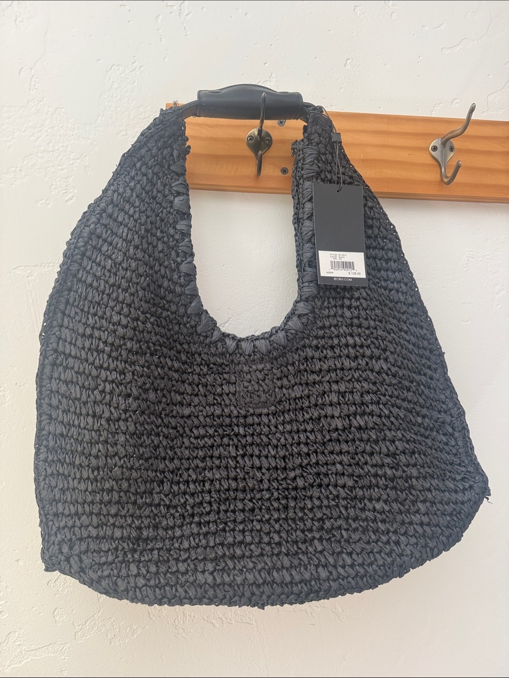 BCBG Black Woven Hobo Shoulder Bag